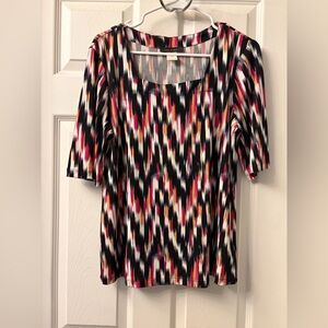 Women's Multicolor Ikat-Print Scoop Neck Short Sleeve Top